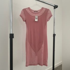 Pink Mesh Bodysuit Overlay Dress
